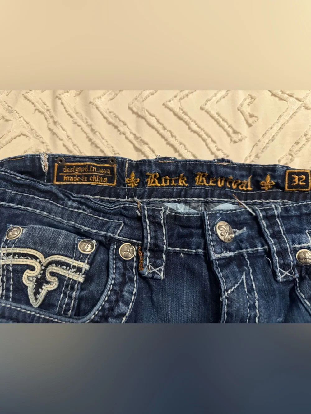 Rock Revival men’s Blue Bootcut Jeans with Embroidered Back Pockets